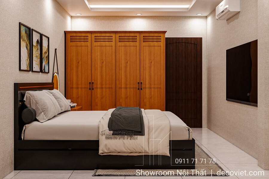 Tủ quần áo gỗ sang trọng trong phòng ngủ Nhà Bè