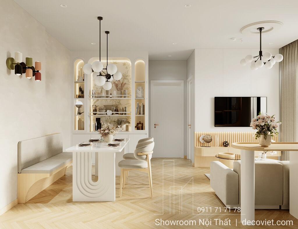 Bố trí sofa và bàn trà hiện đại trong căn hộ 2 phòng ngủ D'Lusso