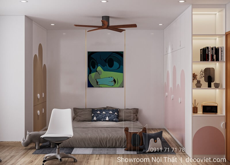 Phòng ngủ trẻ em hiện đại với giường đôi và tủ nhiều ngăn tại Thảo Điền Pearl