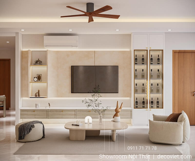 Phòng khách hiện đại trong thiết kế nội thất chung cư Thảo Điền Pearl sang trọng