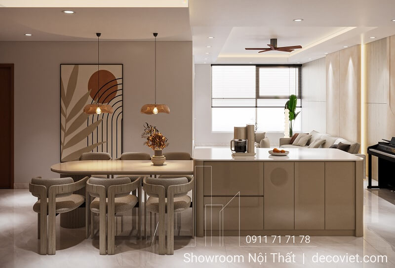 Không gian bếp chữ L trong thiết kế nội thất Thảo Điền Pearl