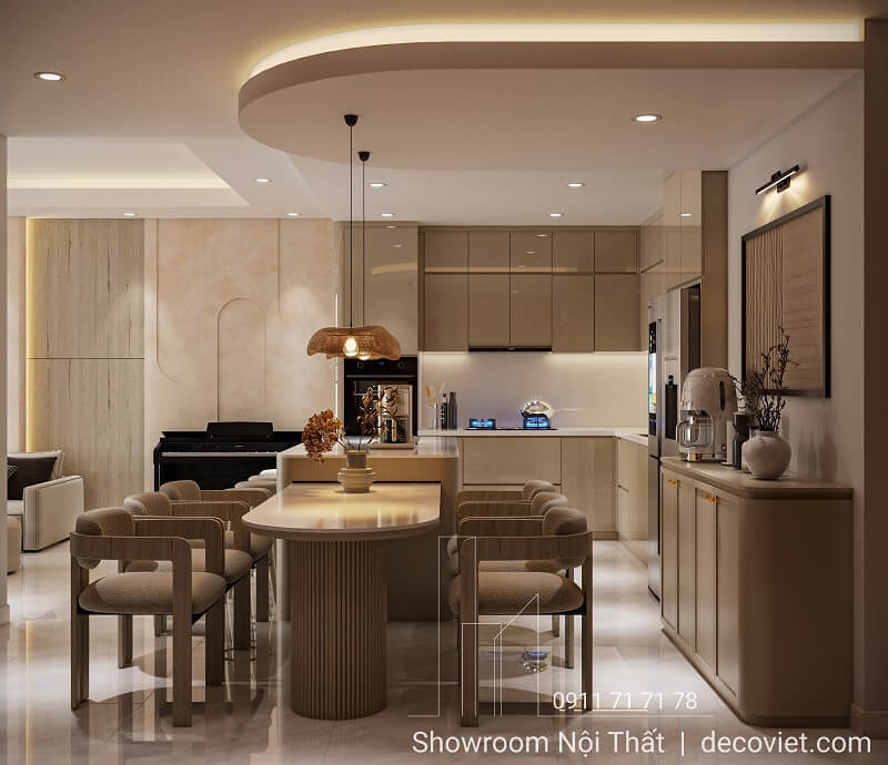 Không gian bàn ăn và bếp trong thiết kế nội thất Thảo Điền Pearl