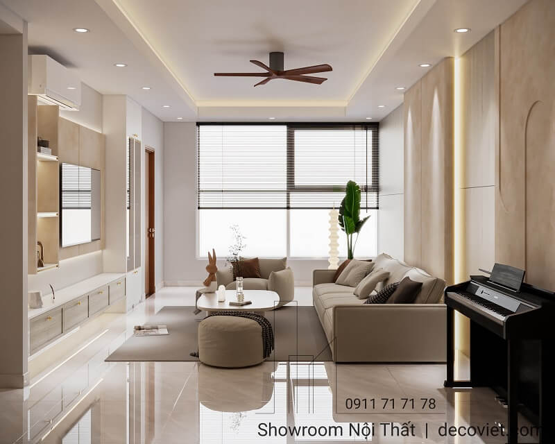 Không gian phòng khách sang trọng với thiết kế nội thất chung cư Thảo Điền Pearl hiện đại