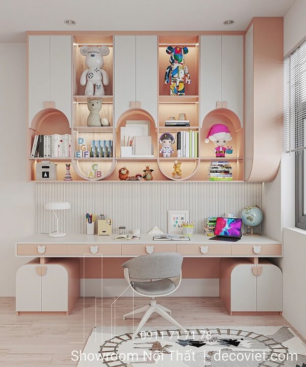Bàn học đôi hiện đại, dễ thương trong phòng ngủ
