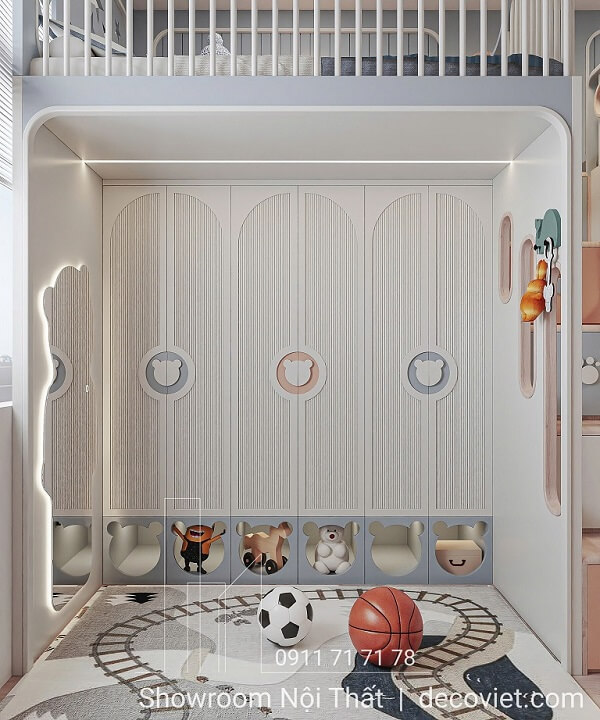 Không gian chơi phòng ngủ đôi cho bé trai và bé gái dễ thương