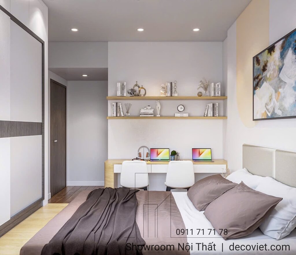 Phòng ngủ master Opal Boulevard 2PN tích hợp bàn làm việc đôi tiện lợi.