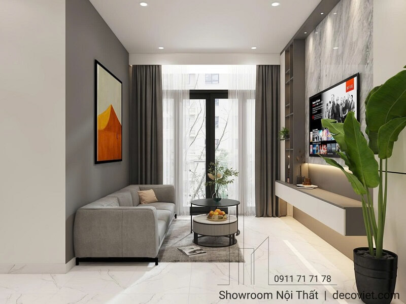 Thiết kế phòng khách chung cư 2 phòng ngủ hiện đại