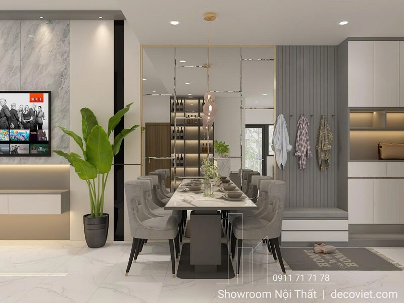 Thiết kế bàn ăn chung cư 2 phòng ngủ sang trọng
