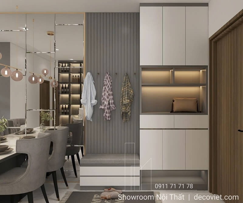 Thiết kế tủ giày và sảnh chung cư 2 phòng ngủ tiện nghi