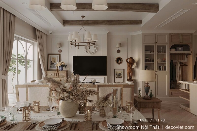 Bàn ăn sang trọng cạnh phòng bếp chung cư Sunrise Thủ Dầu Một