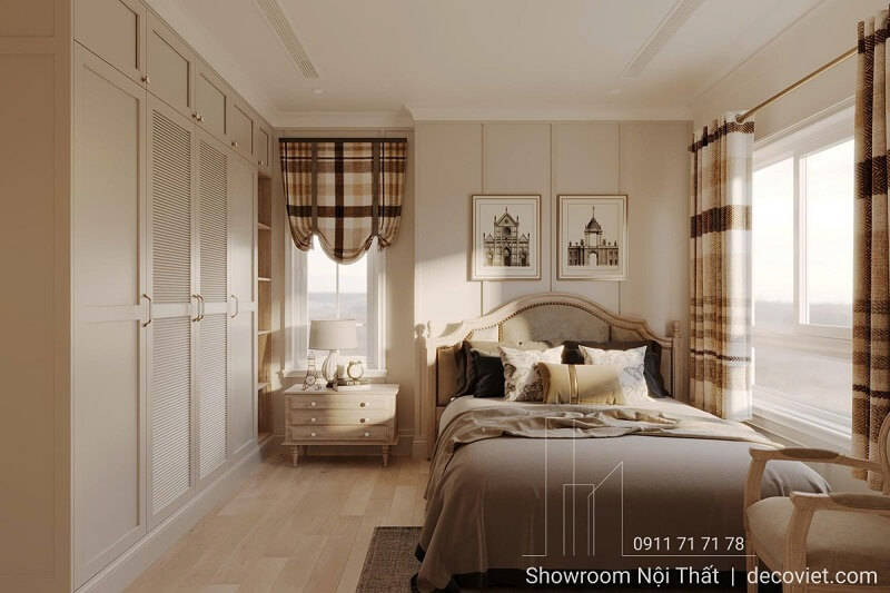 Phòng ngủ master nội thất gỗ sang trọng tại Sunrise Thủ Dầu Một